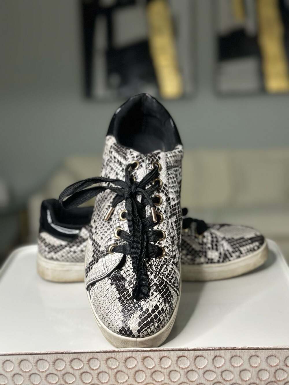 Bamboo Grandslam Snakeskin Print Lace-Up Fashion Sneakers